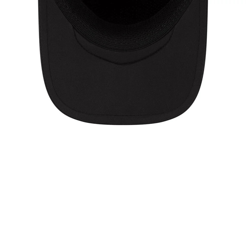 Colorado Rockies MLB Batting Practice 2026 Black New Era 9FORTY Apex Adjustable Cap, inside view showing the curved black undervisor and the interior black taping around the sweatband area.