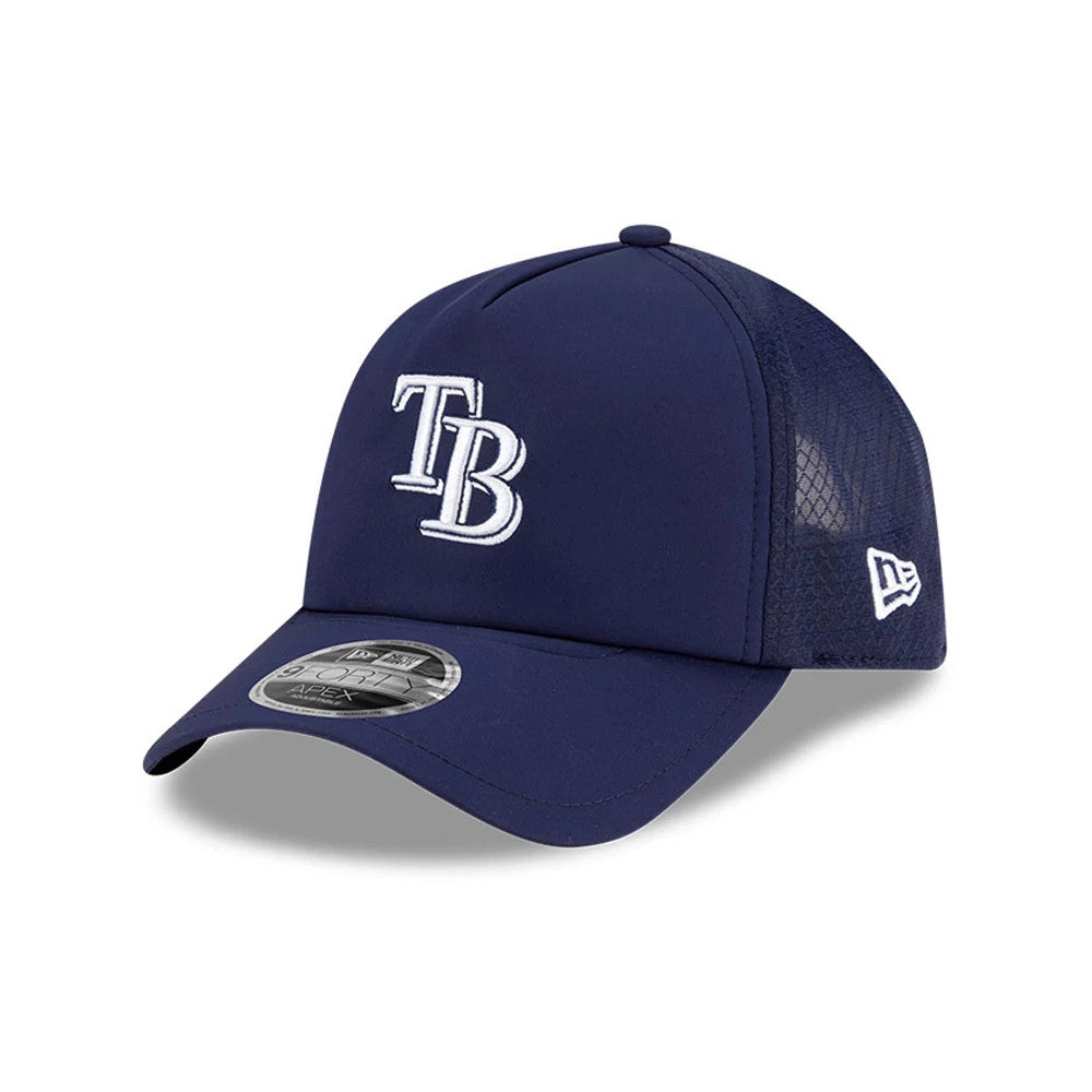 Pictured is this MLB Batting Practice 2026 Tampa Bay Rays 9FORTY Apex cap in navy. 1