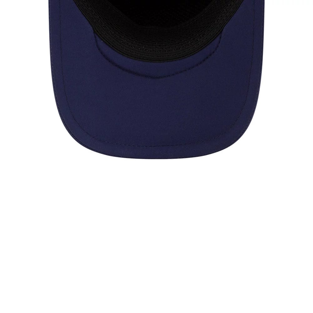 Tampa Bay Rays MLB Batting Practice 2026 Navy New Era 9FORTY Apex Adjustable Cap, inside view showing a black sweatband around the base of the structured crown and the contrasting navy undervisor.
