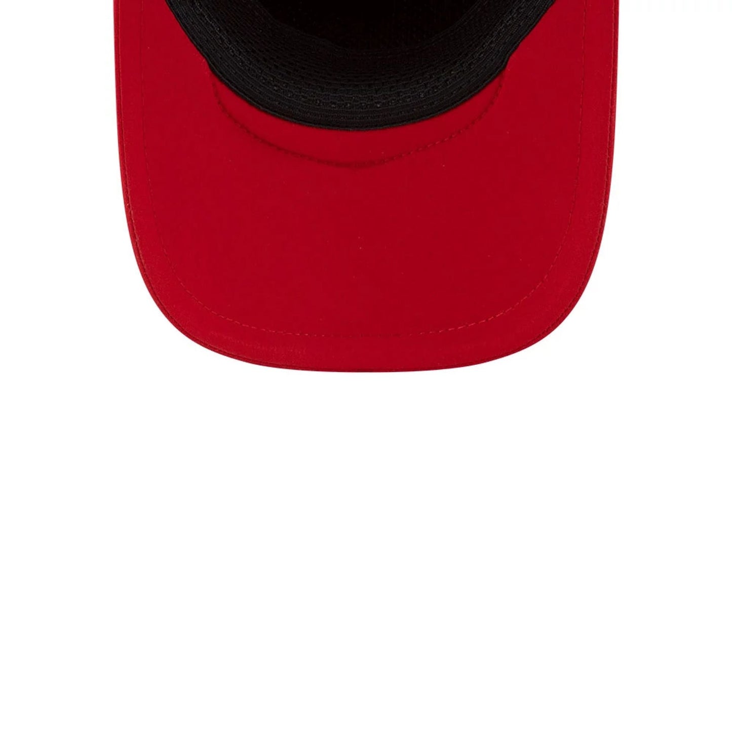 Washington Nationals MLB Batting Practice 2026 Red New Era 9FORTY Apex Adjustable Cap, inside view showing the black sweatband lining the red visor, highlighting the seamless interior construction.