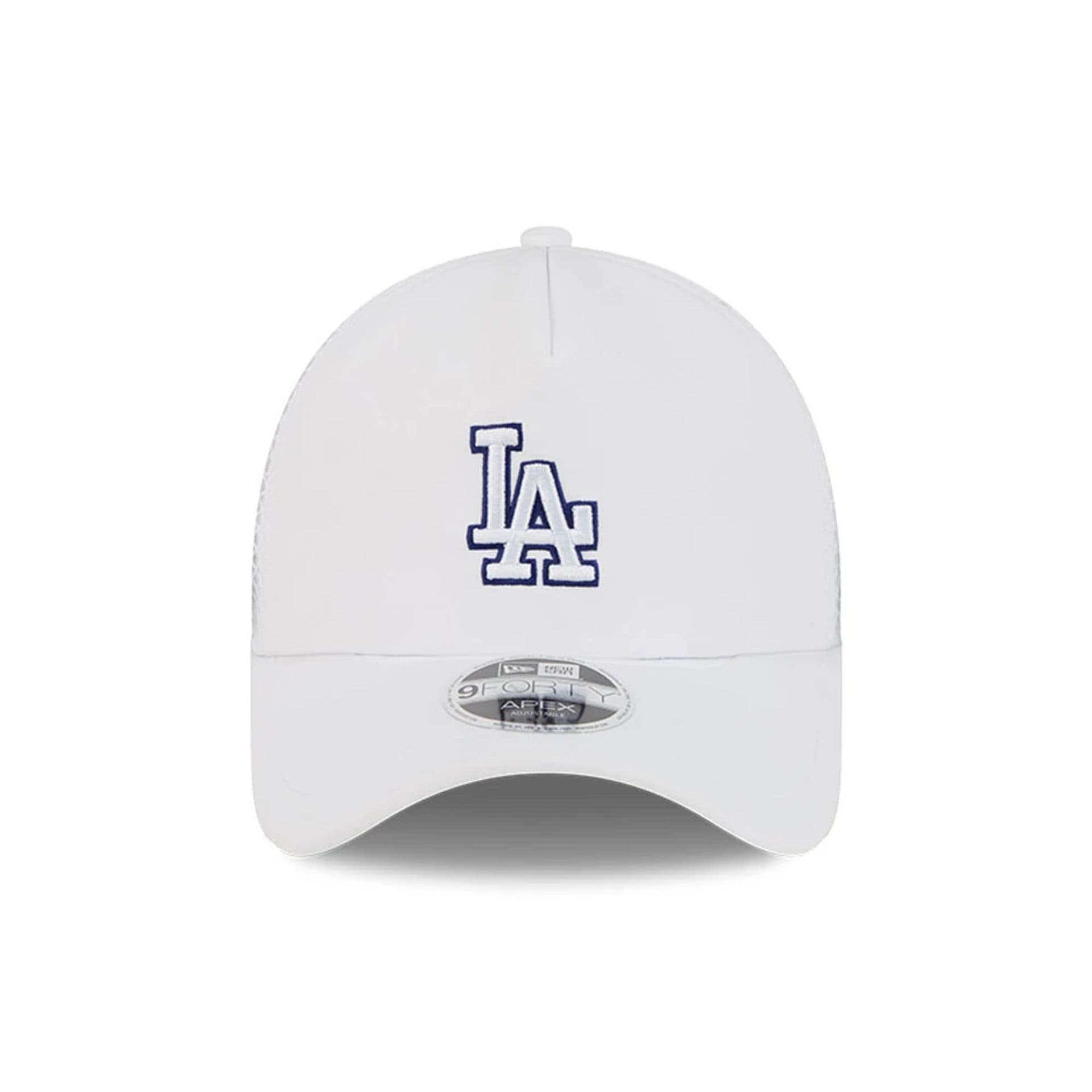 Pictured is this MLB Batting Practice 2026 LA Dodgers 9FORTY Apex cap in white. 2