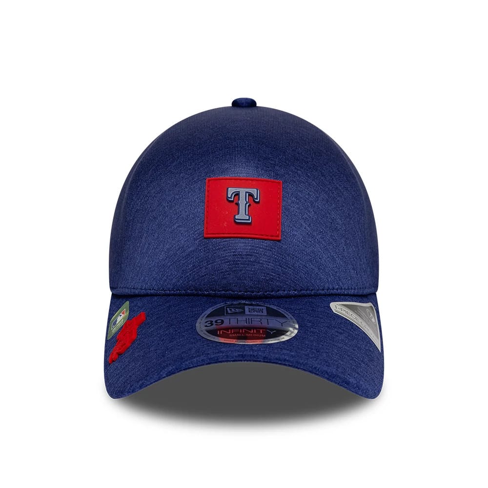 Pictured is this MLB Clubhouse Texas Rangers 39THIRTY Infinity Stretch Fit cap in dark blue. 2