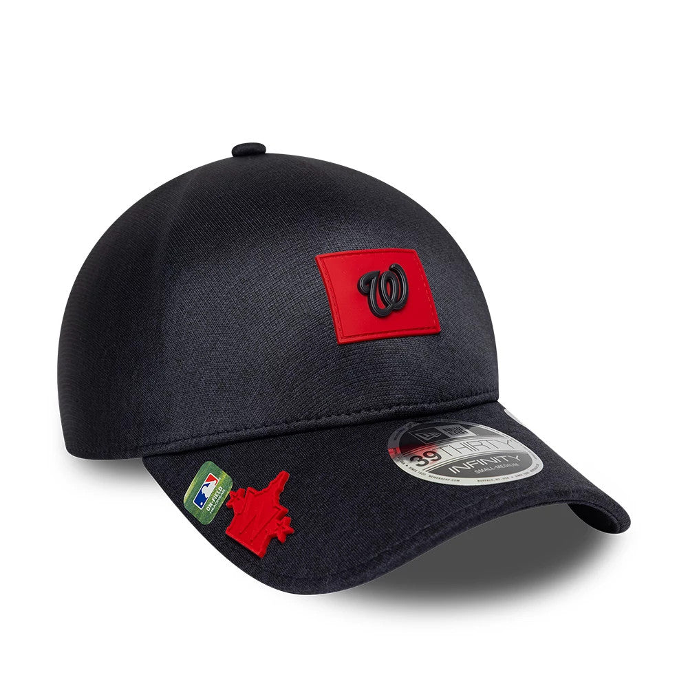Pictured is this MLB Clubhouse Washington Nationals 39THIRTY Infinity Stretch Fit cap in black. 1