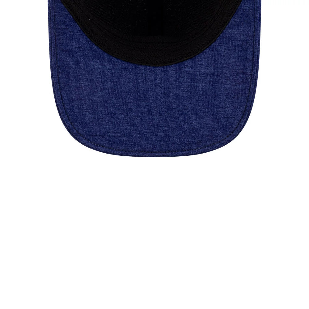 Philadelphia Phillies MLB Clubhouse Red New Era 39THIRTY Infinity Stretch Fit Cap, inside view showing the black sweatband and dark blue undervisor with a curved edge, highlighting the stretch-fit design.