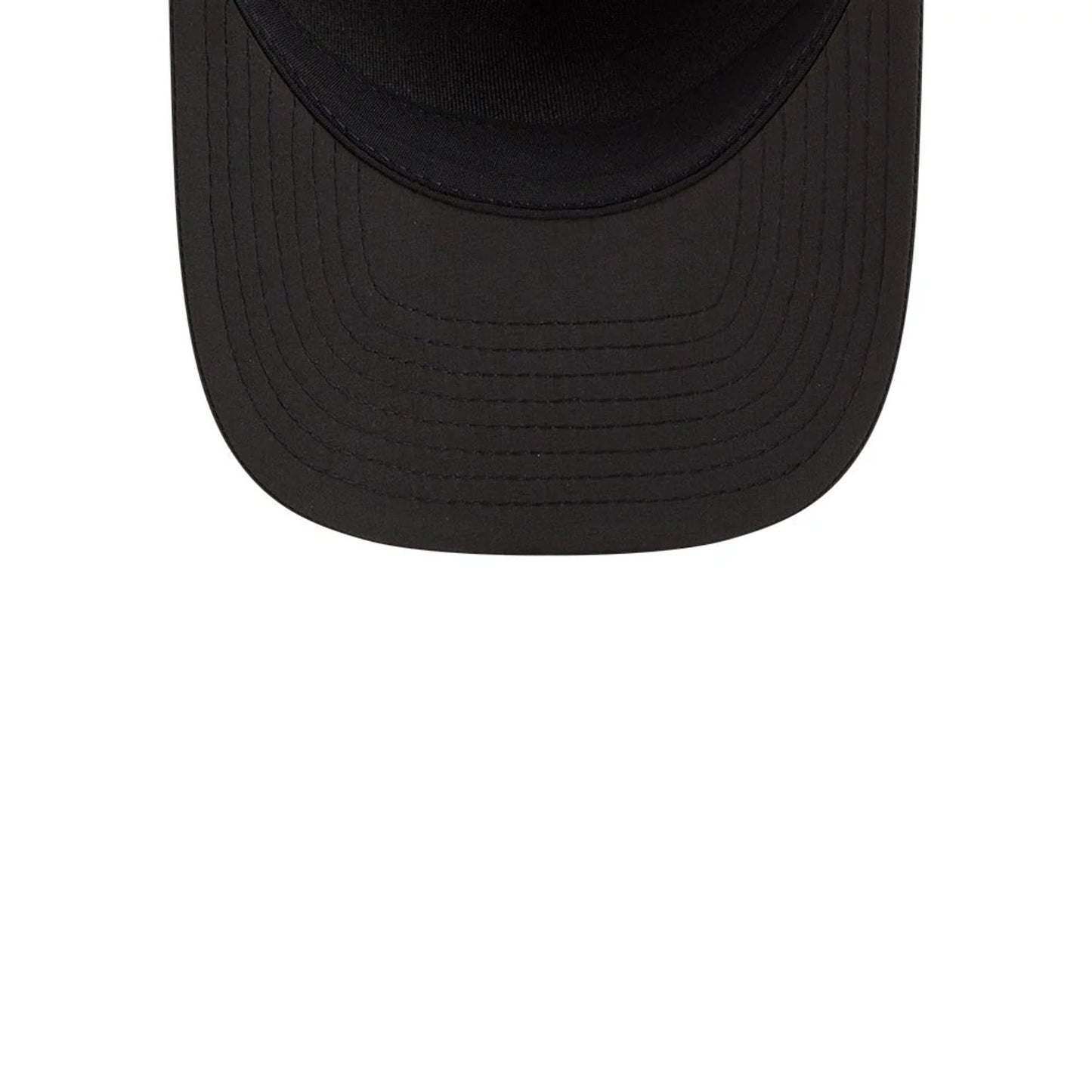 Colorado Rockies MLB Clubhouse Black New Era 9FORTY M-Crown A-Frame Adjustable Cap, top view showing the curved black visor with detailed stitching and the matching black underbrim.