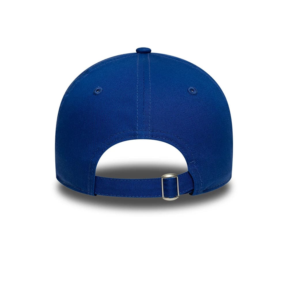 FC Porto Core Blue New Era 9TWENTY Cap, rear view showing the adjustable strap with buckle, two embroidered eyelets on the back panels, and a top button on the unstructured blue crown.