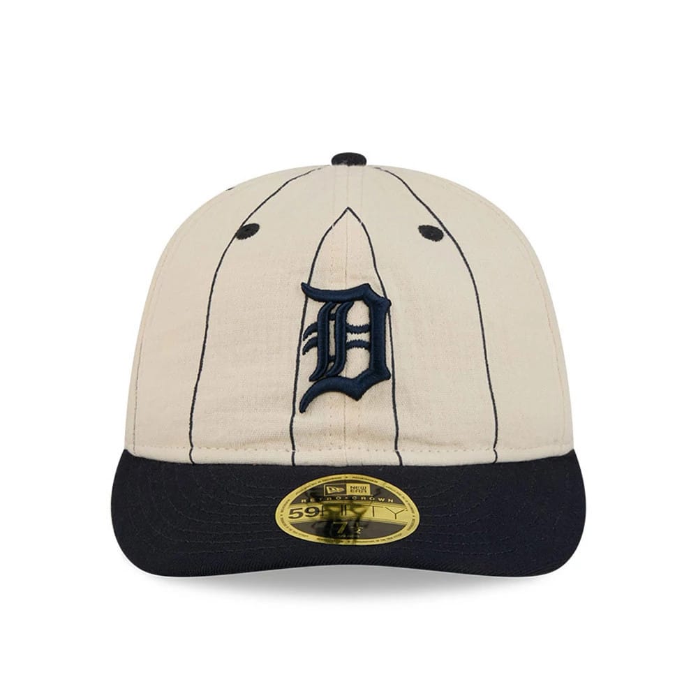 Pictured is this MLB Linen Detroit Tigers Retro Crown 59FIFTY Fitted cap in cream. 3