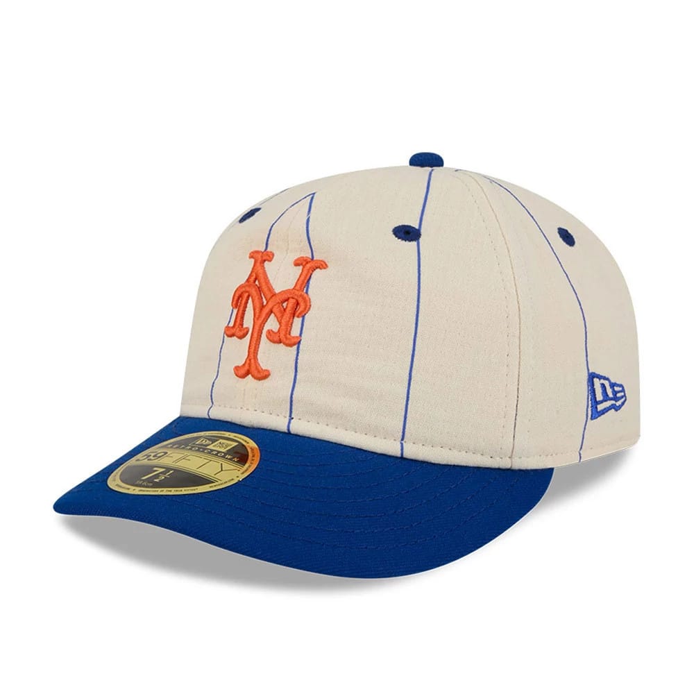 Pictured is this MLB Linen New York Mets Retro Crown 59FIFTY Fitted cap in Cream. 1