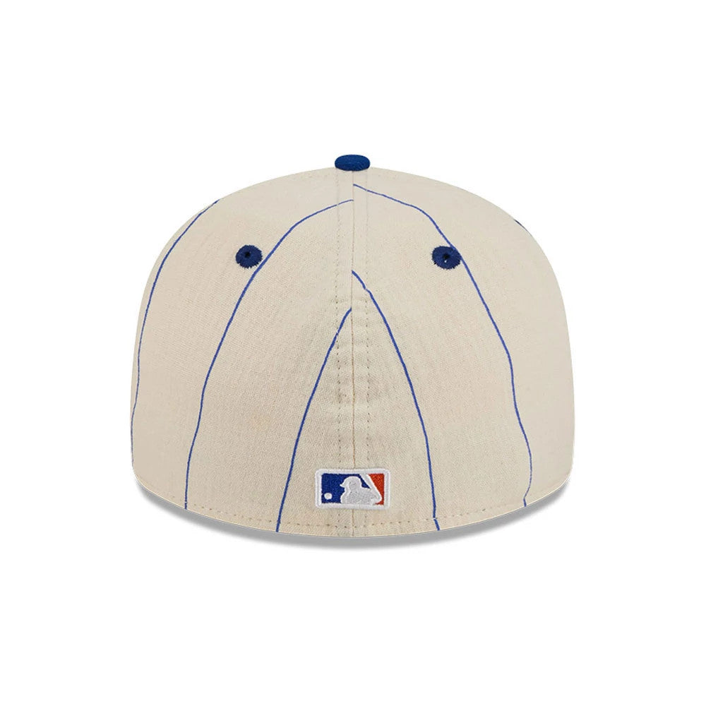 Pictured is this MLB Linen New York Mets Retro Crown 59FIFTY Fitted cap in Cream. 7
