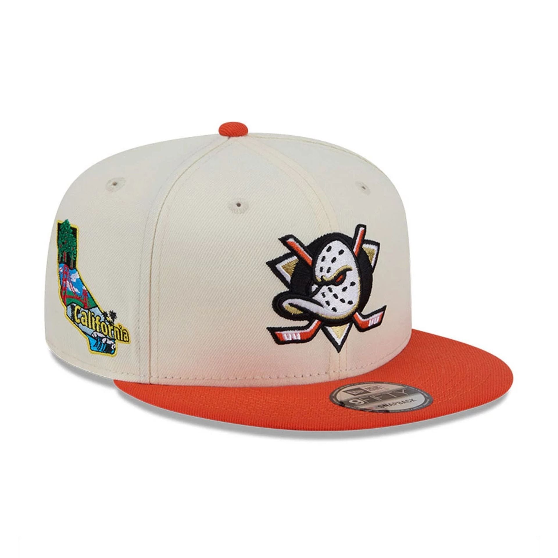 Pictured is this NHL Localized Anaheim Ducks 9FIFTY Snapback cap in white. 1