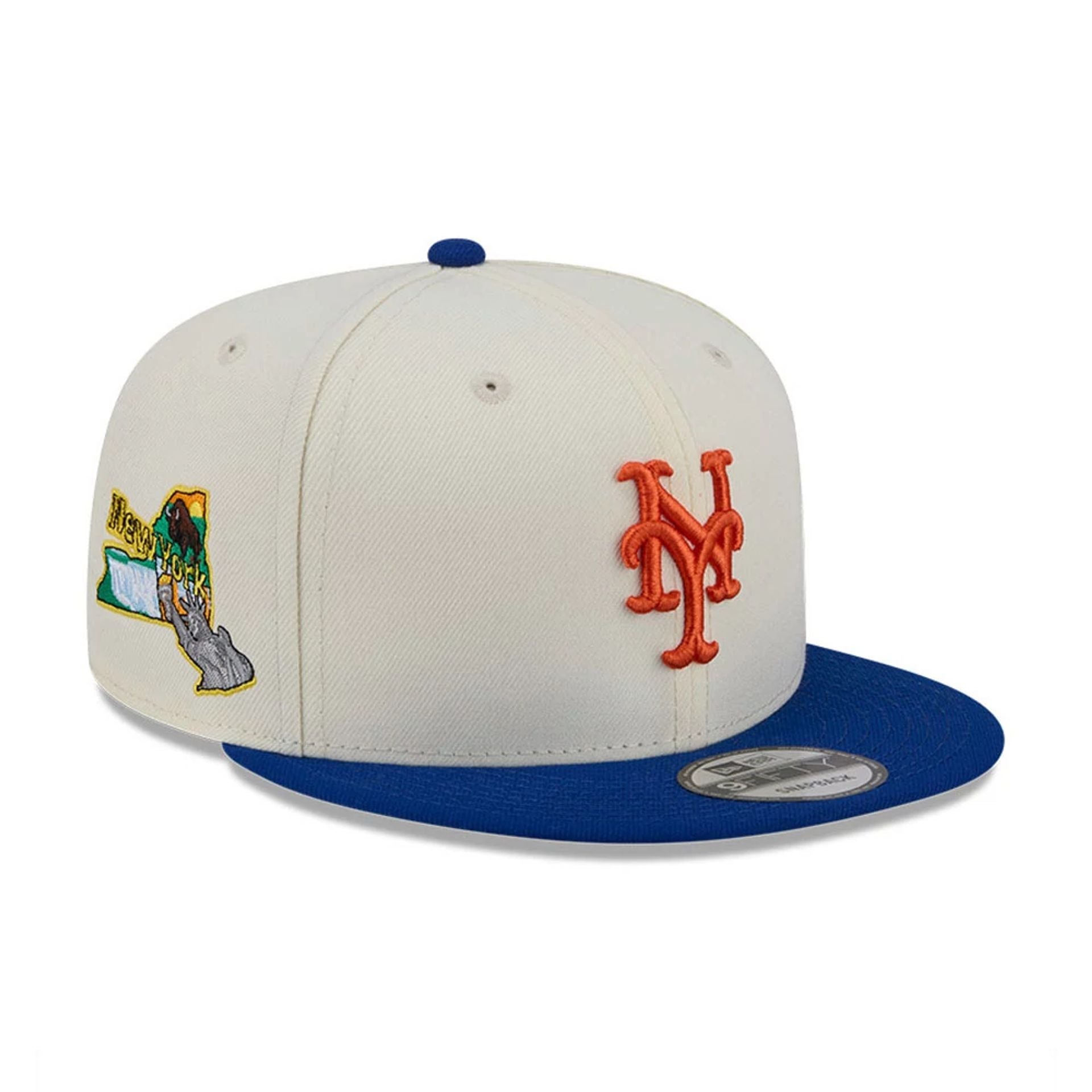 Pictured is this MLB Localized New York Mets 9FIFTY Snapback cap in white. 1