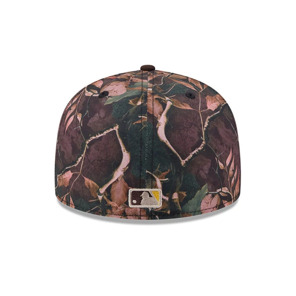 Pictured is this MLB Leaves San Diego Padres 59FIFTY Fitted cap in dark brown. 7