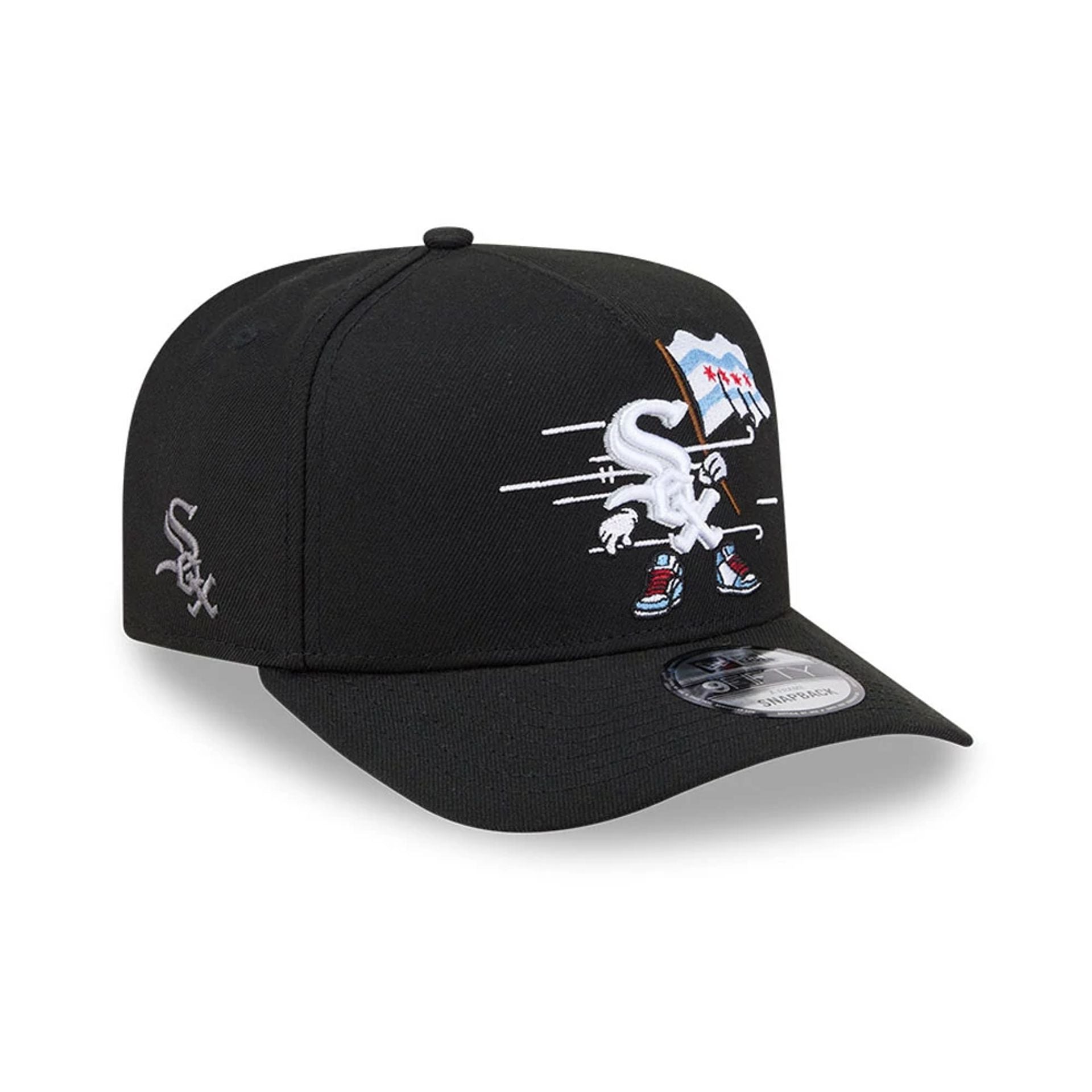 Pictured is this MLB Cartoon Chicago White Sox 9FIFTY A-Frame Snapback cap in black. 1