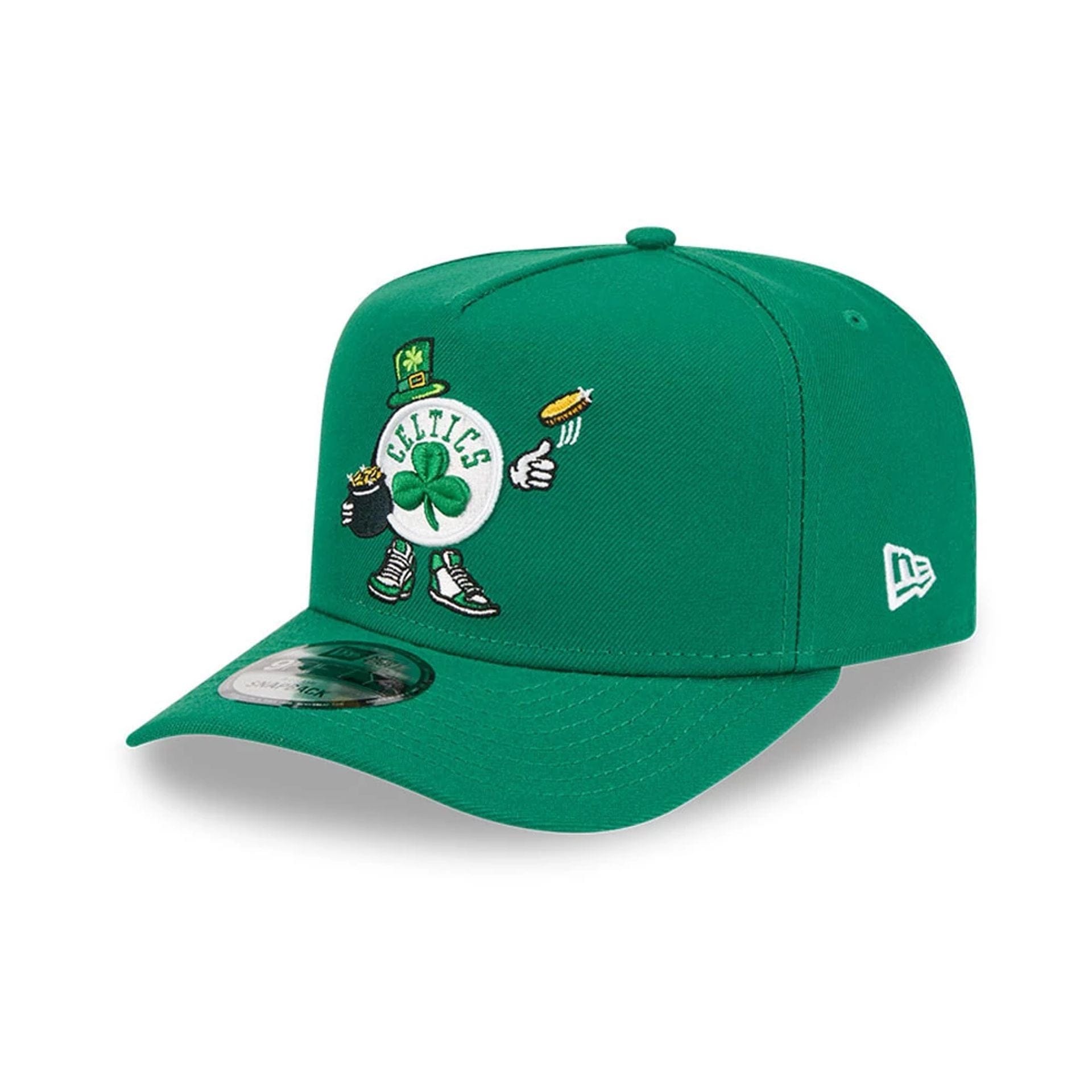 Pictured is this NBA Cartoon Boston Celtics 9FIFTY A-Frame Snapback cap in green. 1