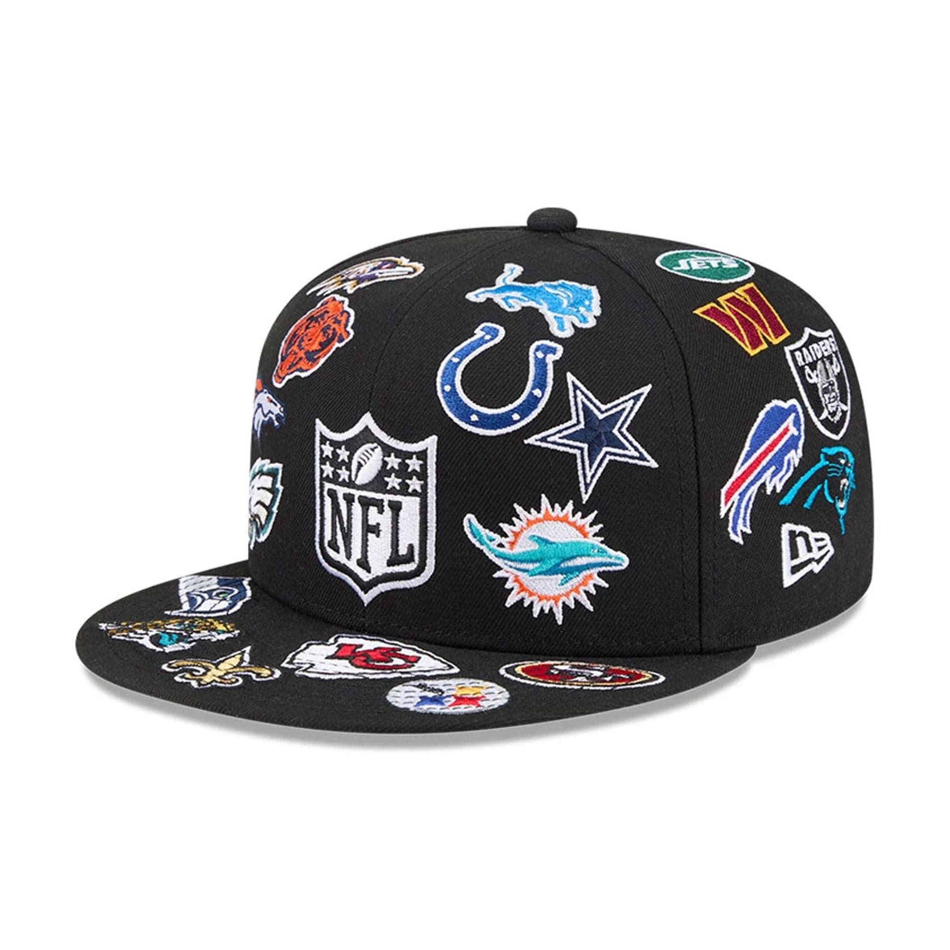 Pictured is this NFL All Over 59FIFTY Fitted cap in black. 1