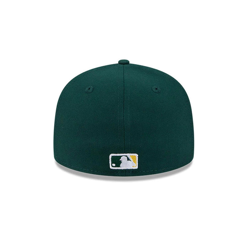 Pictured is this MLB Hidden Hit Athletics 59FIFTY Fitted cap in dark green. 7