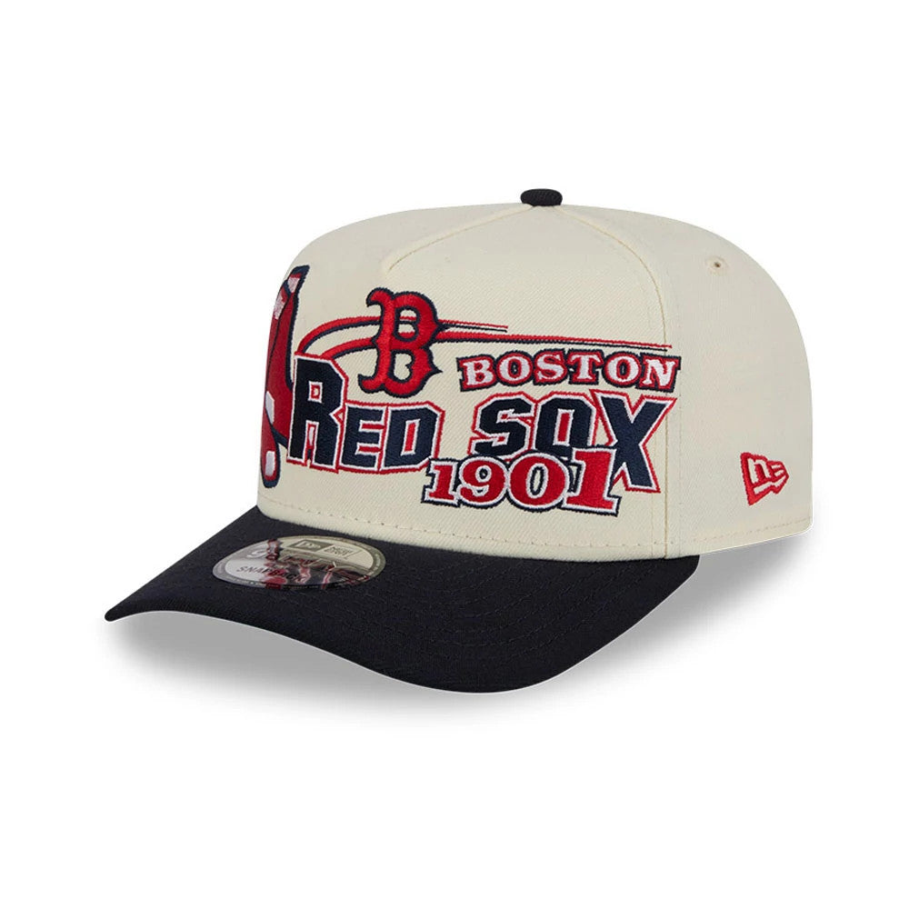 Pictured is this MLB Classic Boston Red Sox 9FIFTY A-Frame Snapback cap in Cream. 1
