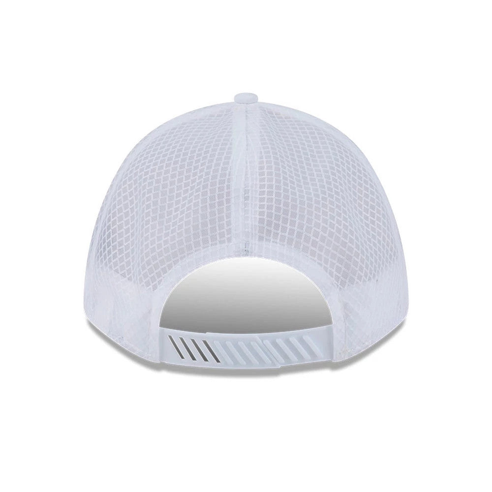 Pictured is this MLB Badged LA Dodgers 9FORTY M-Crown A-Frame Trucker cap in white. 2