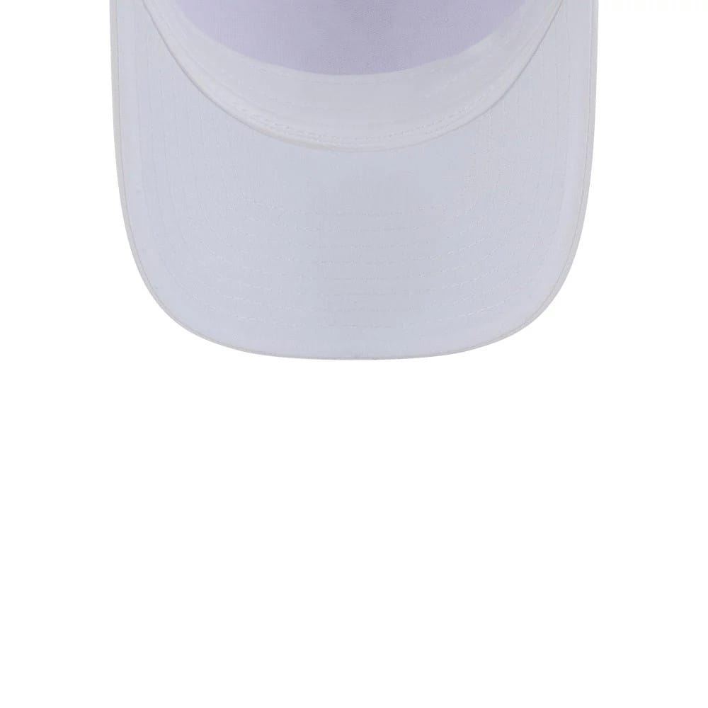 Chicago White Sox MLB Badged White New Era 9FORTY M-Crown A-Frame Trucker Cap, front view showing a curved white visor with stitching details, and a partially structured front panel.