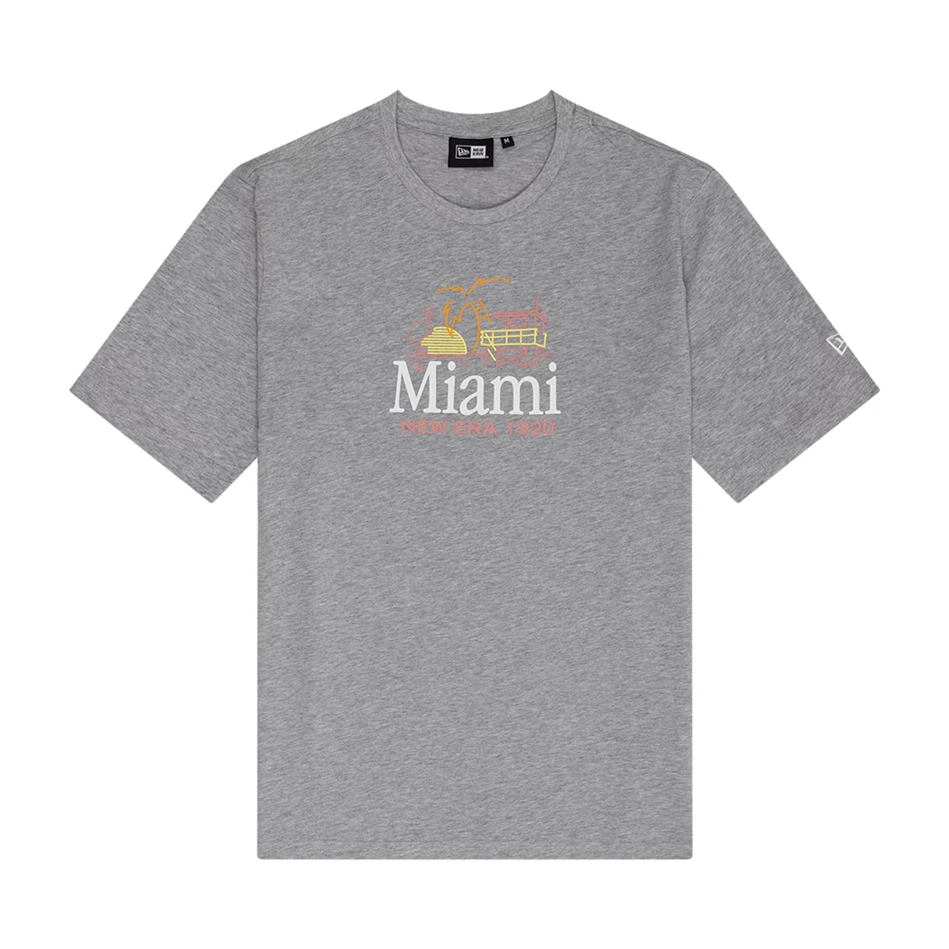The Male model is wearing New Era Miami City Grey T-Shirt 1
