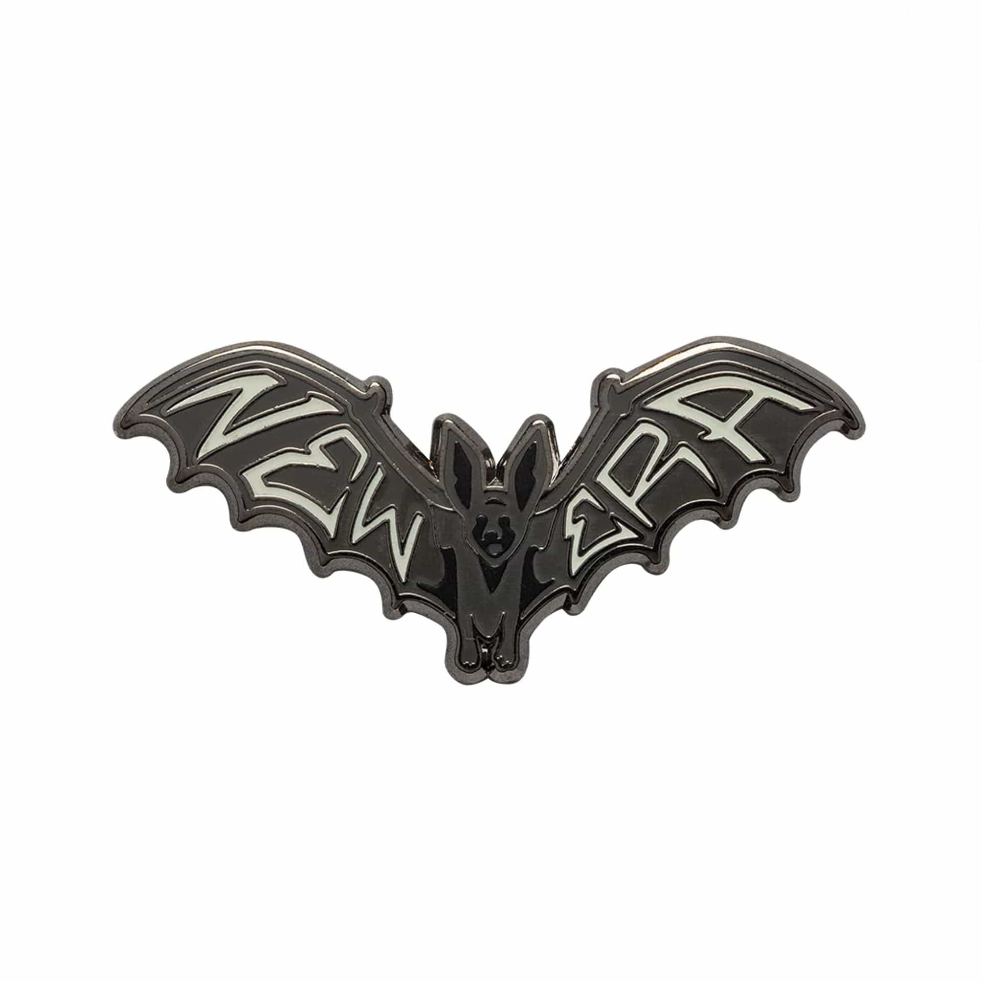 This is a New Era Bat Glow In The Dark Black Pin Badge 1