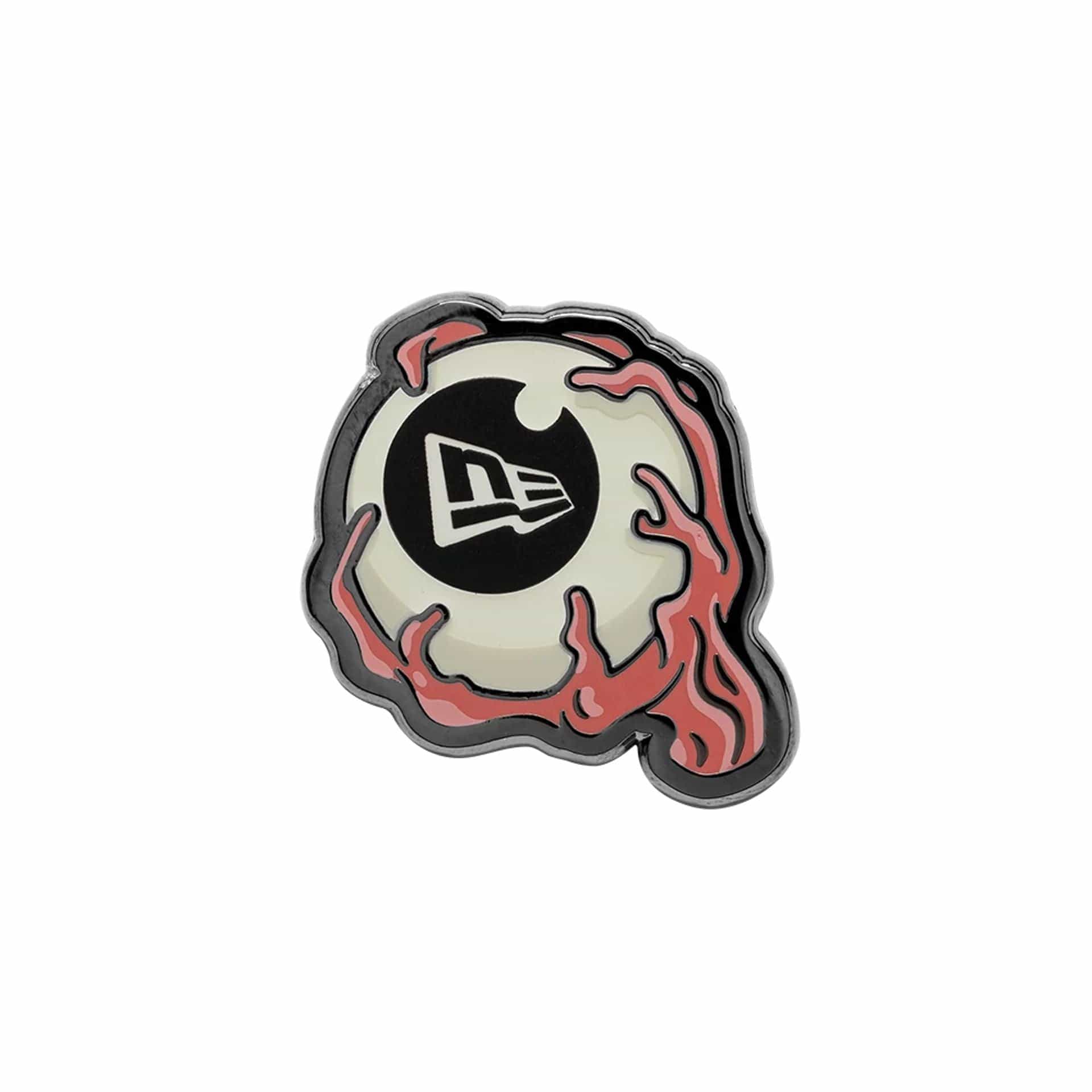 This is a New Era Eye Ball Glow In The Dark Silver Pin Badge 1