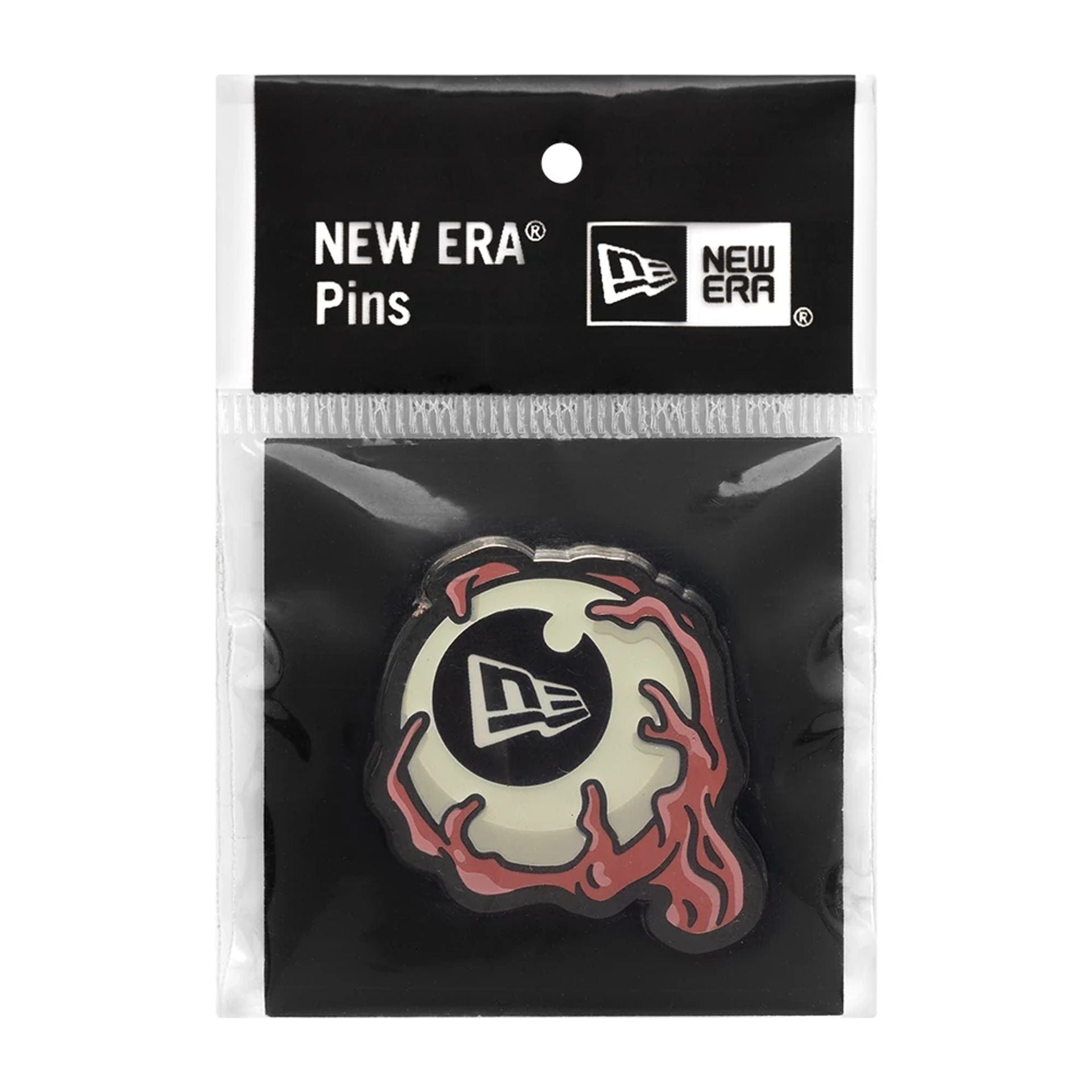 This is a New Era Eye Ball Glow In The Dark Silver Pin Badge 2