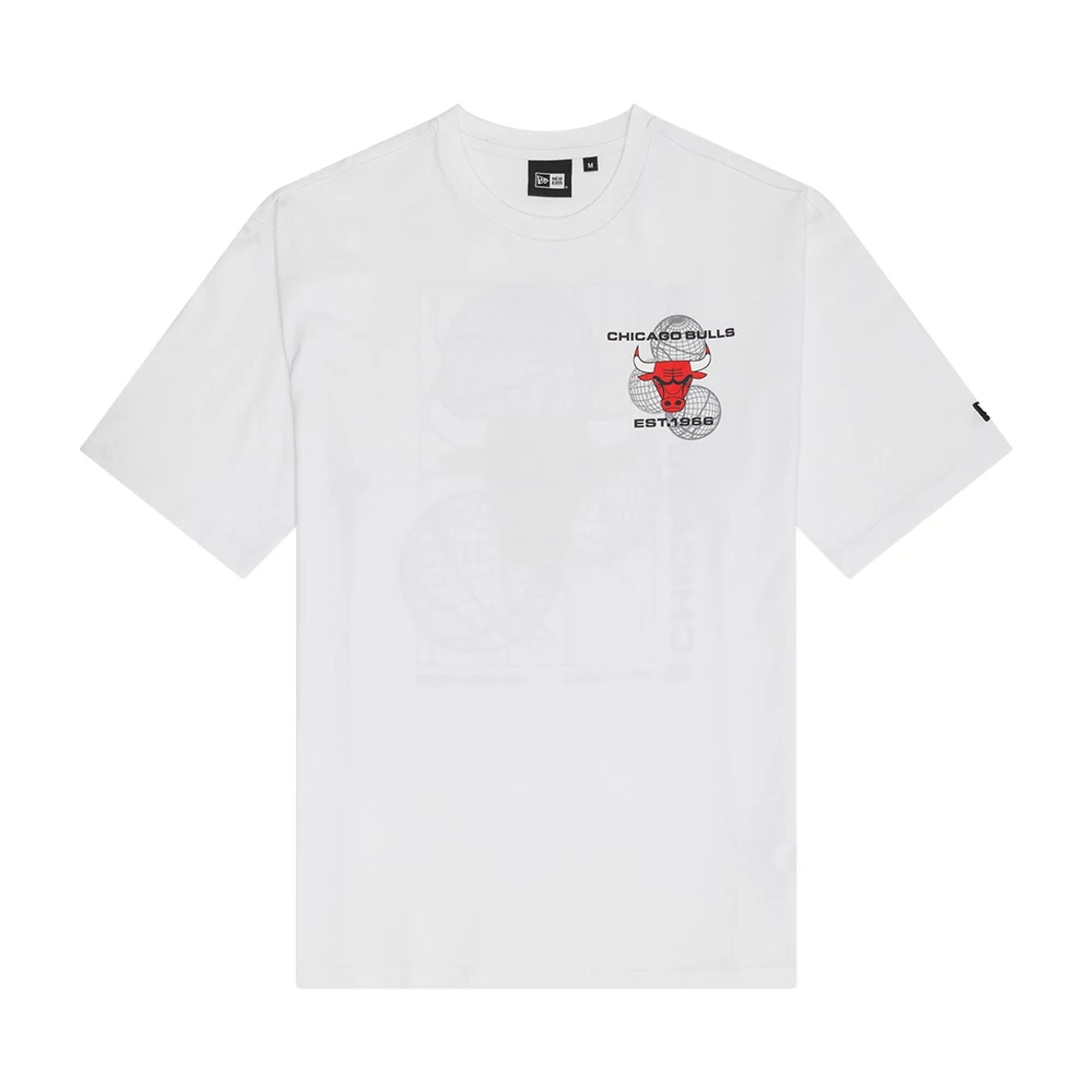 The Male model is wearing Chicago Bulls NBA Basketball Graphic White Oversized T-Shirt 2