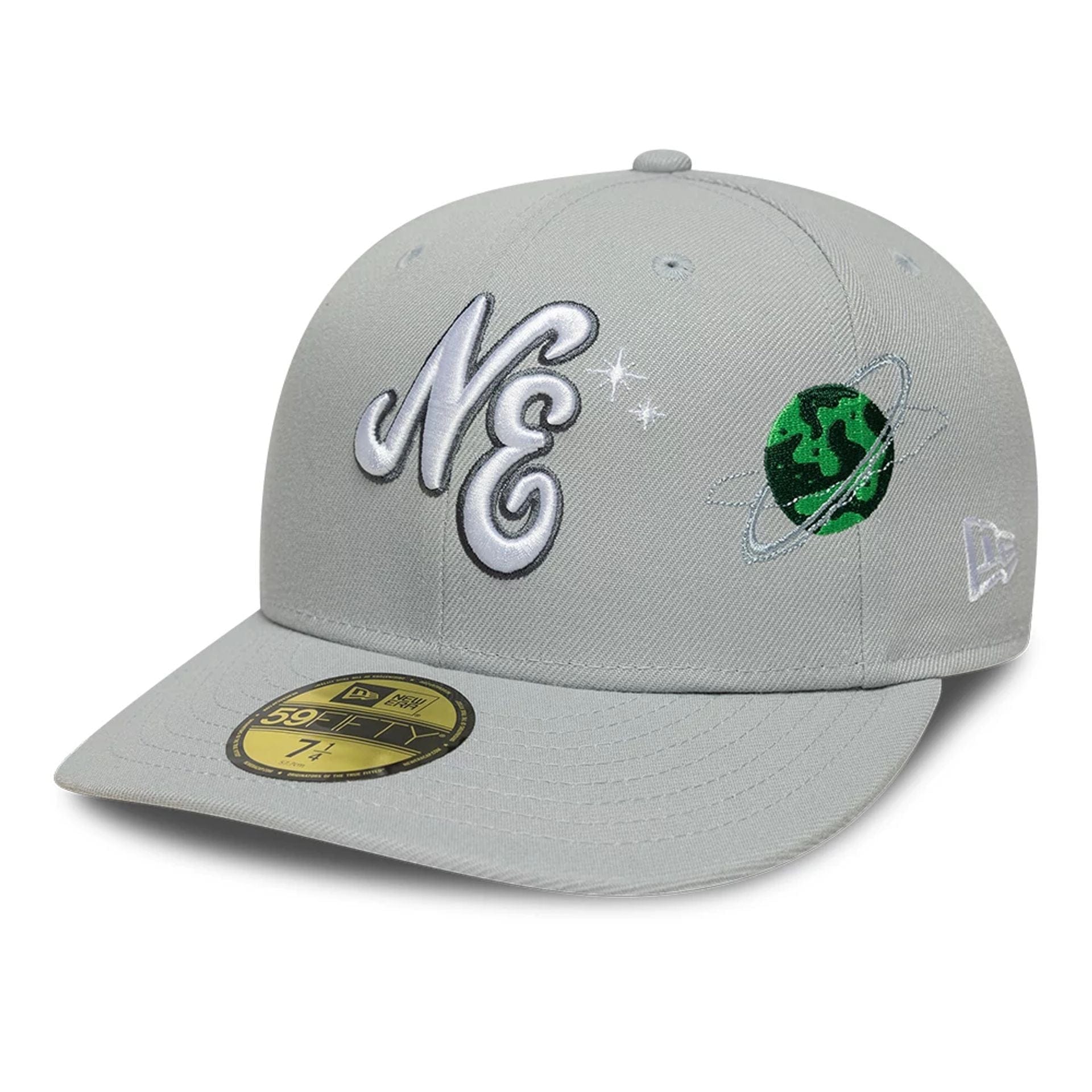 This is a New Era Planet Icon Grey 59FIFTY Fitted Cap 1