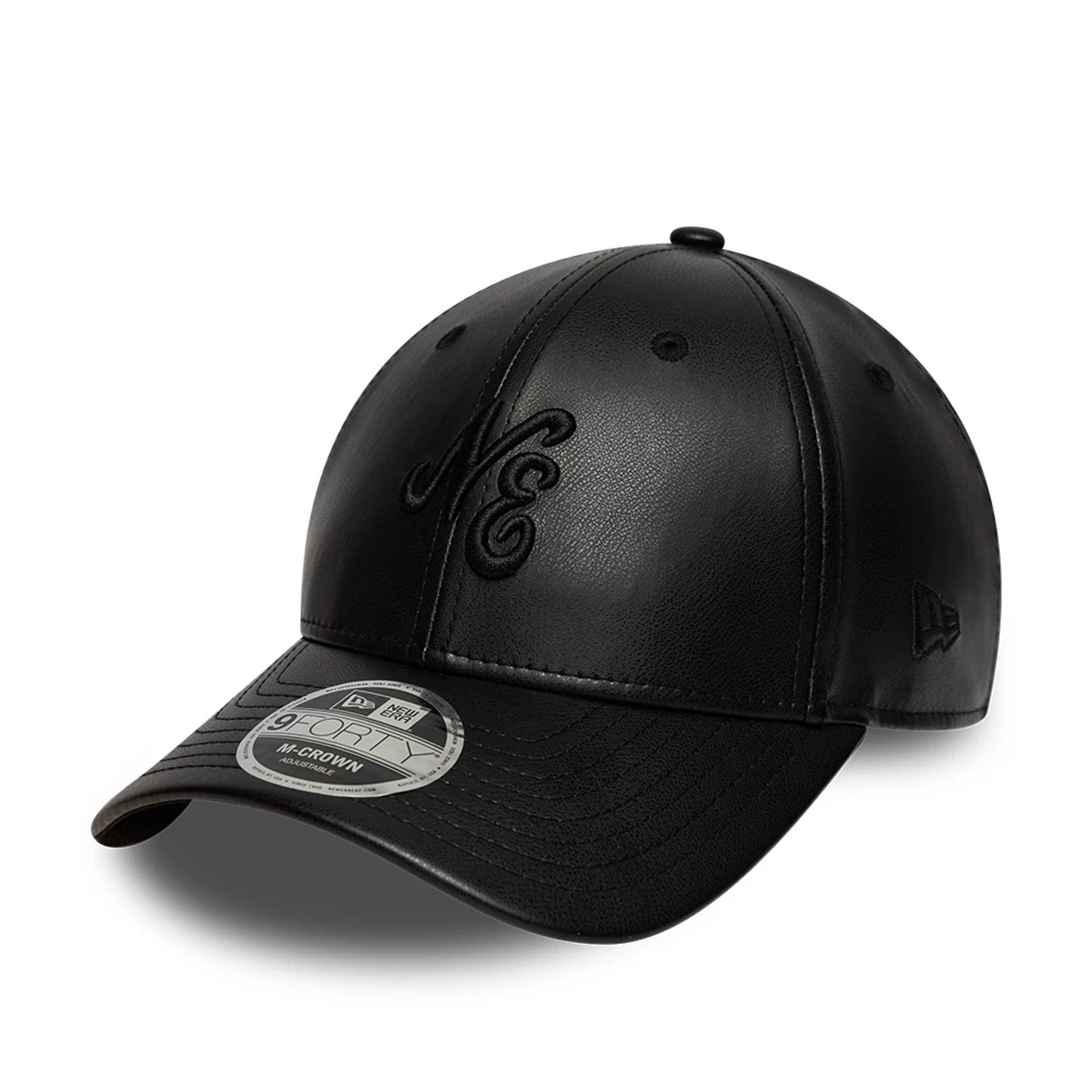 This is a New Era PU Black 9FORTY M-Crown Adjustable Cap 1