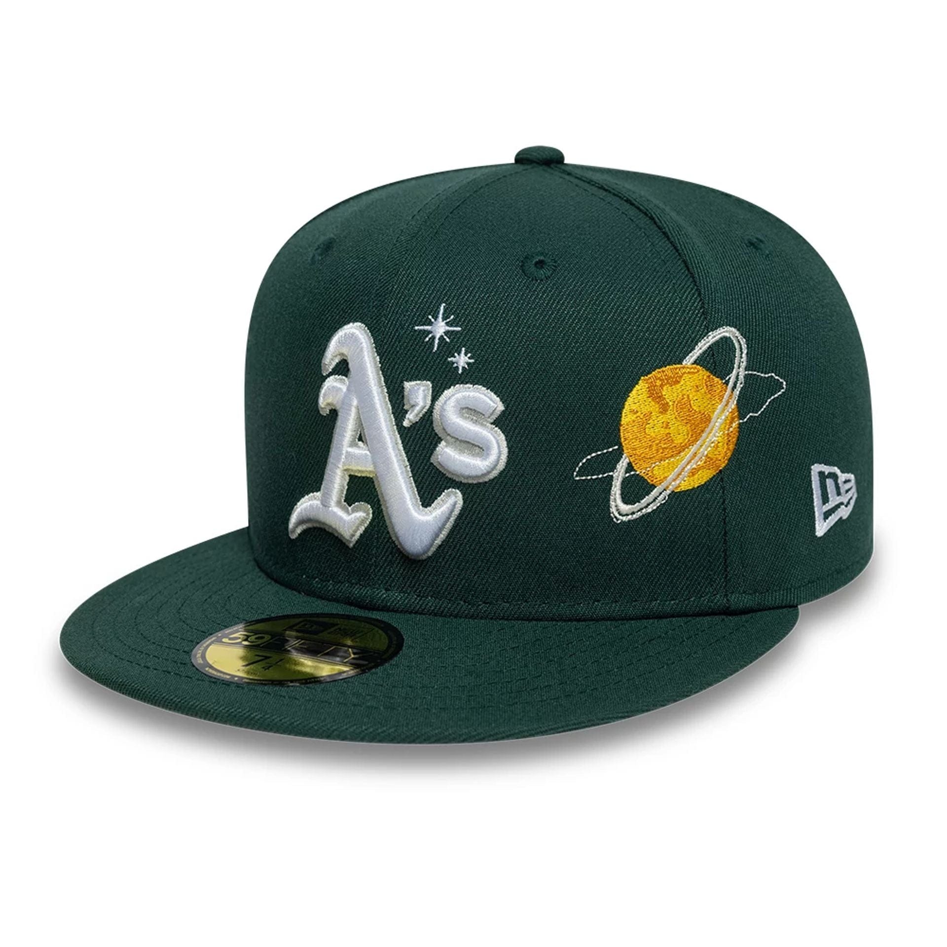 This is a Oakland Athletics MLB Planet Icon Dark Green 59FIFTY Fitted Cap 1