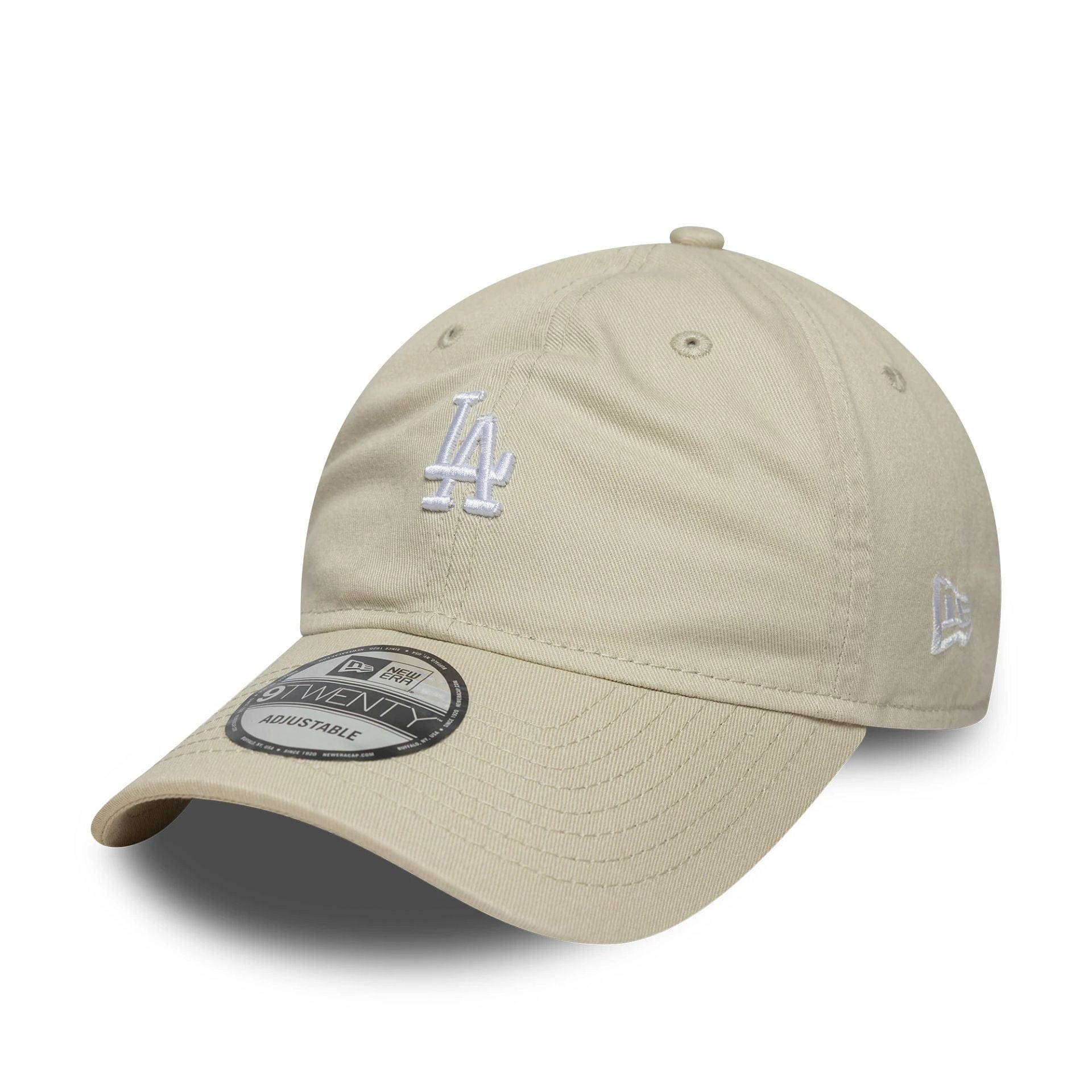 This is a LA Dodgers MLB Washed Mini Logo Light Beige 9TWENTY Adjustable Cap 1