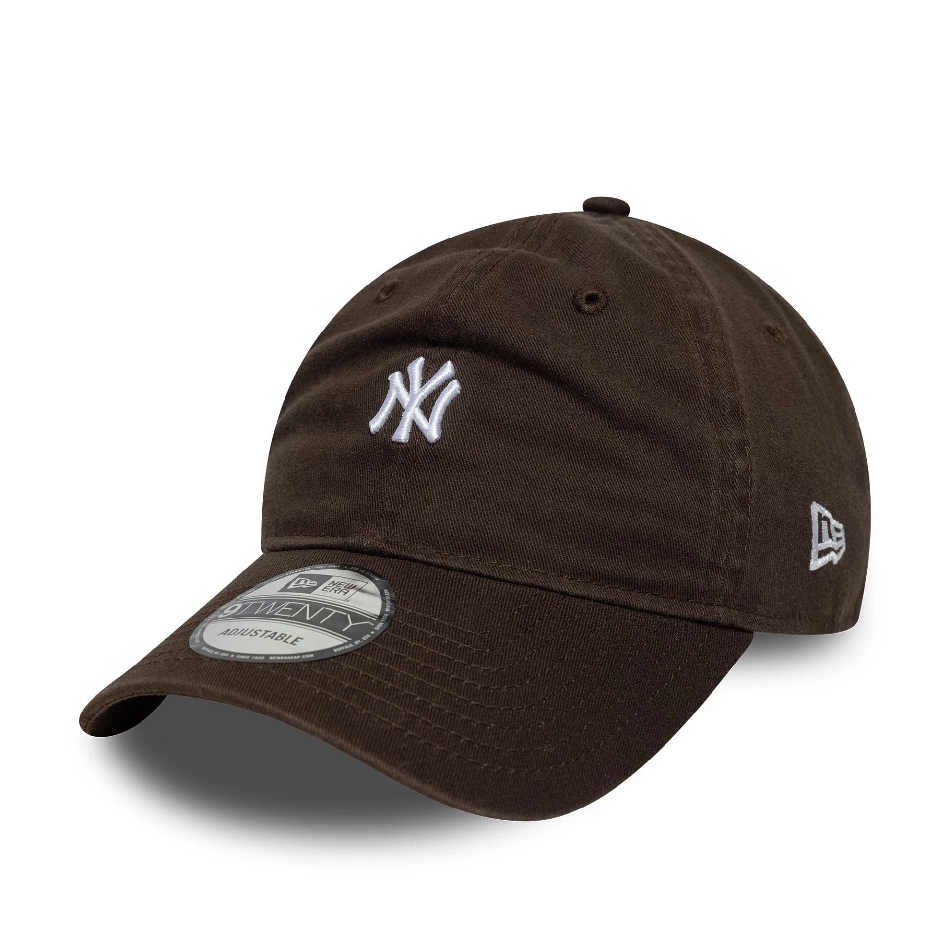 This is a New York Yankees MLB Washed Mini Logo Dark Brown 9TWENTY Adjustable Cap 1