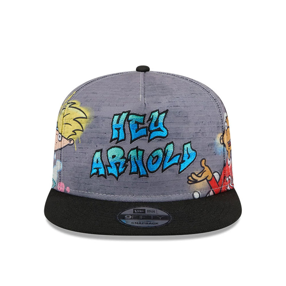 Pictured is this Graffiti Hey Arnold 9FIFTY A-Frame Snapback cap in grey. 2