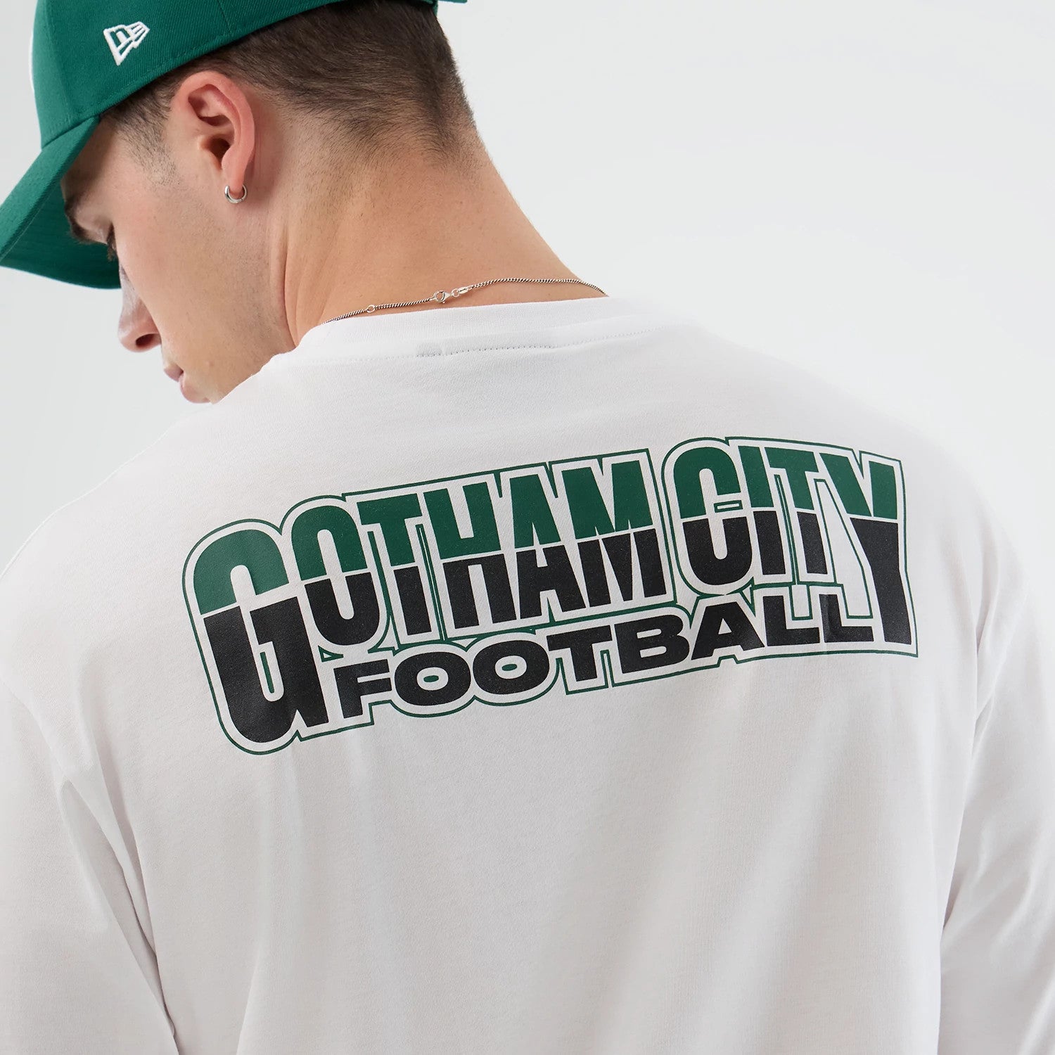The Male model is wearing New York Jets NFL International Series Games White Oversized T-Shirt 6