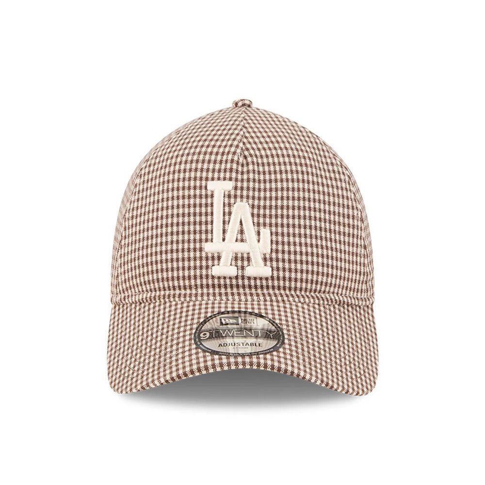Pictured is this MLB Check LA Dodgers 9TWENTY A-Frame cap in open brown. 3