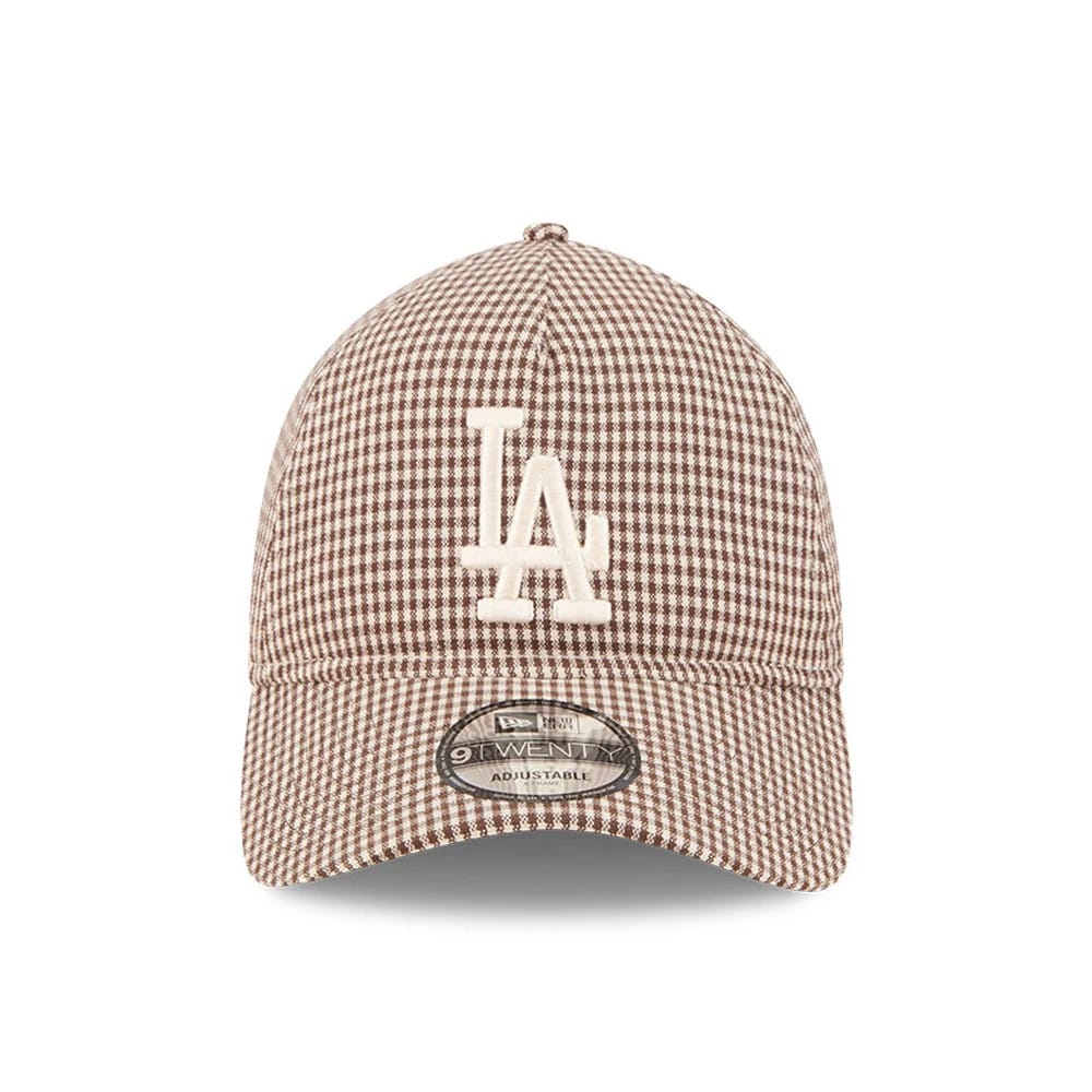 Pictured is this MLB Check LA Dodgers 9TWENTY A-Frame cap in open brown. 3