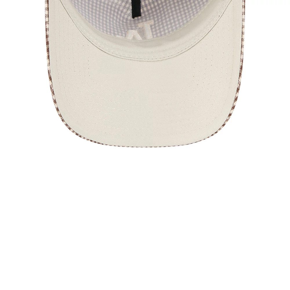 Pictured is this MLB Check LA Dodgers 9TWENTY A-Frame cap in open brown. 2