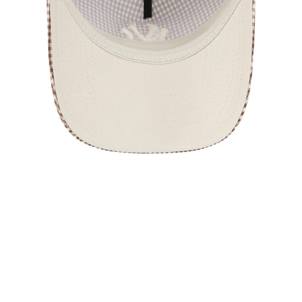 Pictured is this MLB Check New York Yankees 9TWENTY A-Frame cap in open brown. 2