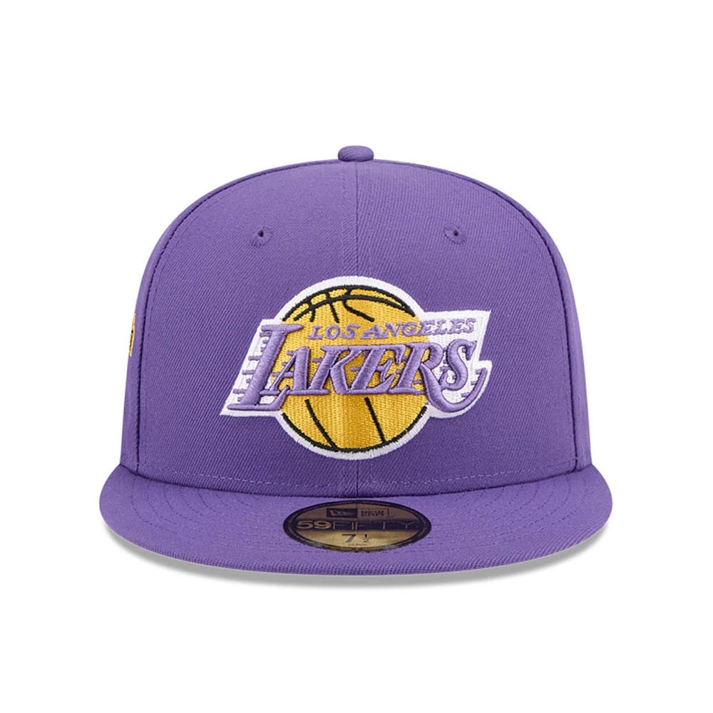 Pictured is this NBA Hardwood Classic 50th Anniversary LA Lakers 59FIFTY Fitted cap in purple. 3