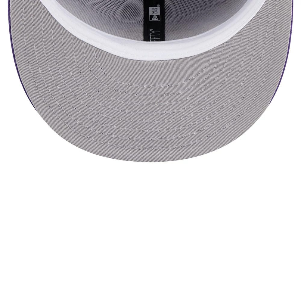 Pictured is this NBA Hardwood Classic 50th Anniversary LA Lakers 59FIFTY Fitted cap in purple. 2