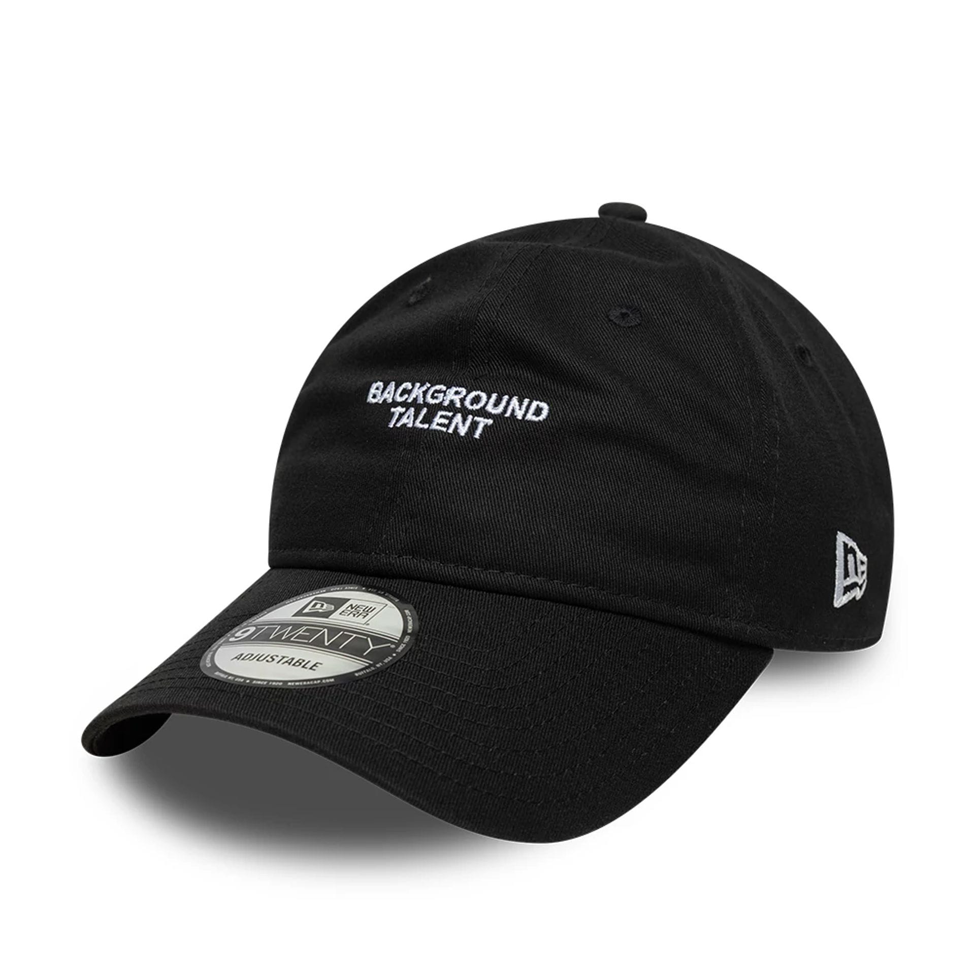 This is a New Era Slogan Background Talent Black 9TWENTY Adjustable Cap 1