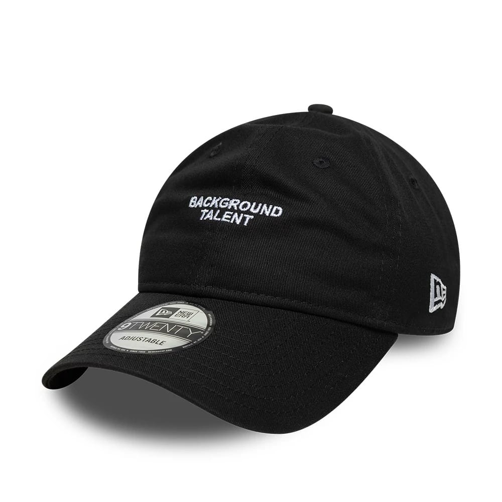 This is a New Era Slogan Background Talent Black 9TWENTY Adjustable Cap 1