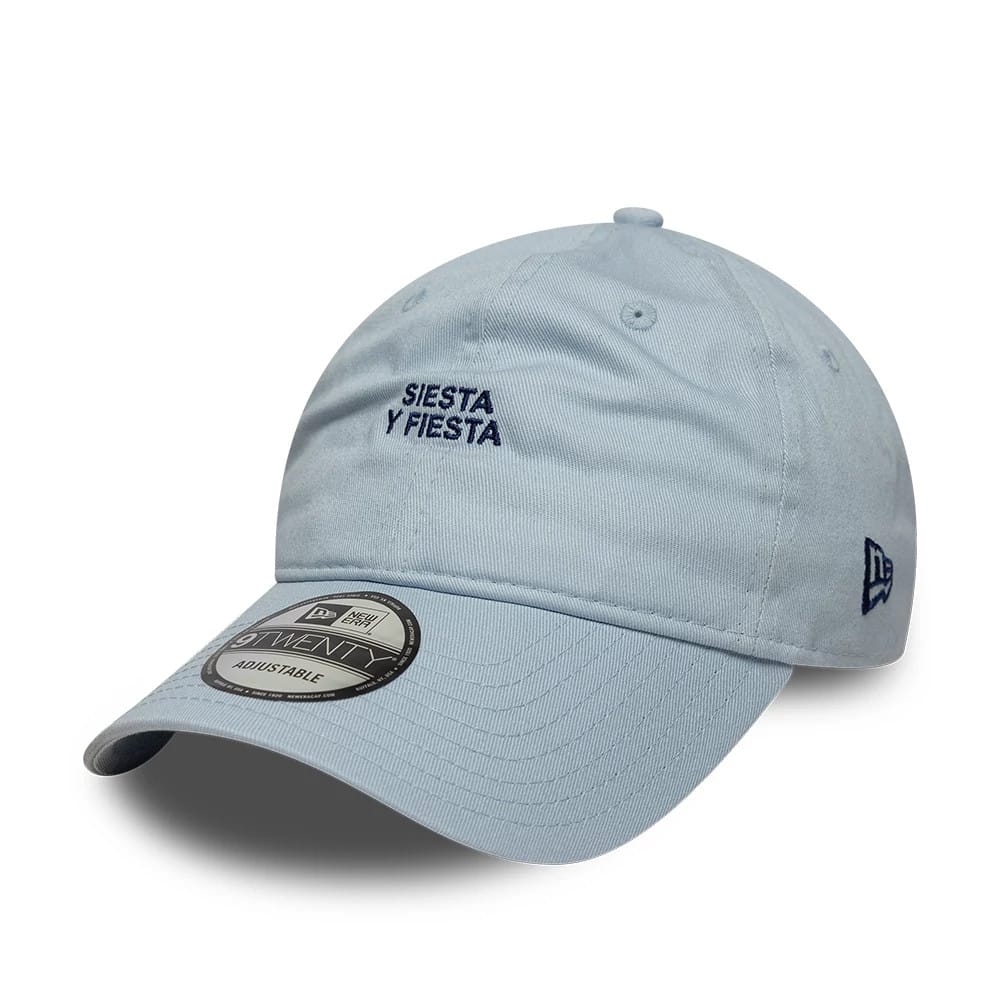 This is a New Era Slogan Siesta Y Fiesta Pastel Blue 9TWENTY Adjustable Cap 1