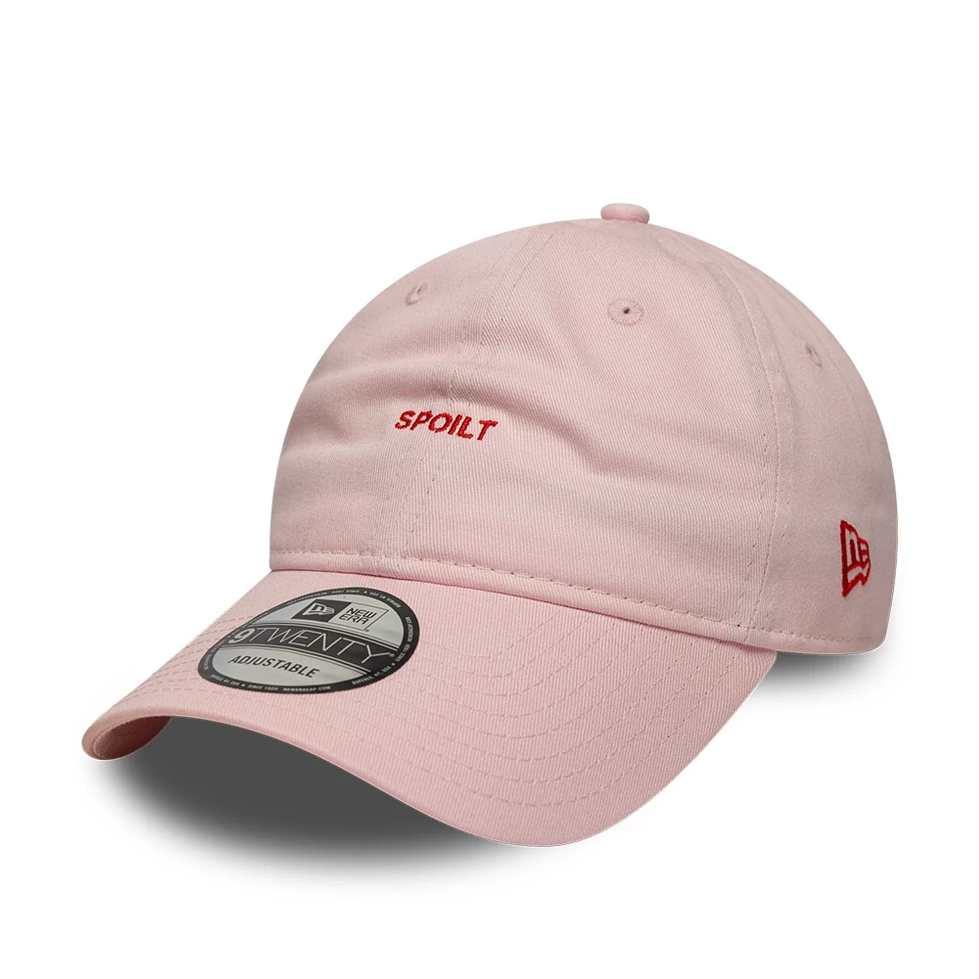 This is a New Era Slogan Spoilt Pastel Pink 9TWENTY Adjustable Cap 1