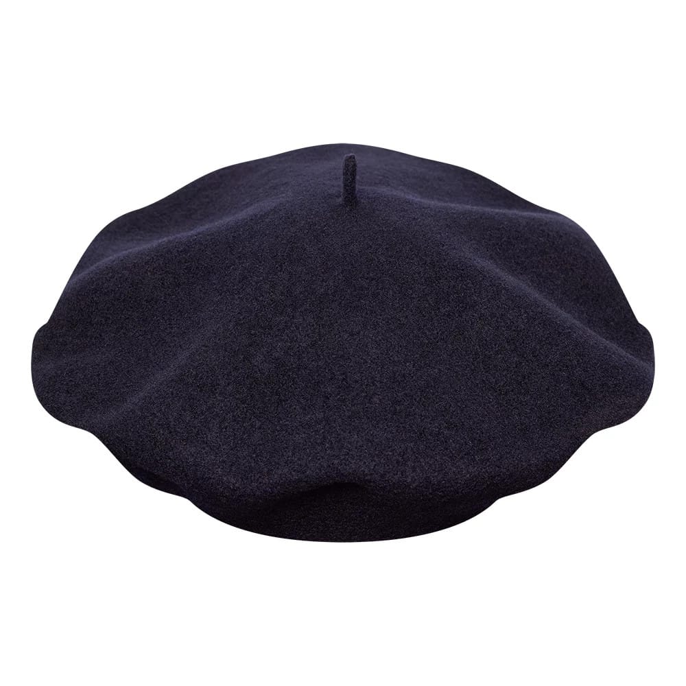 New Era New York Yankees Womens MLB Wool Navy Beret, front view featuring a smooth, rounded design with a raised top button in rich navy wool, highlighting the classic beret shape.