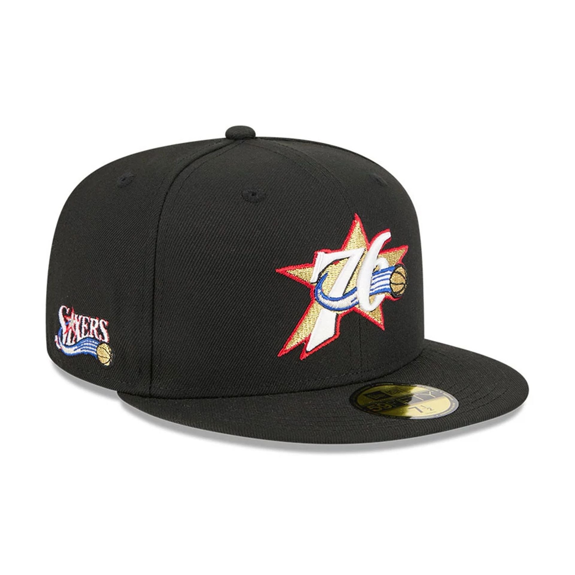 Pictured is this NBA Classic Philadelphia 76ers 59FIFTY Fitted cap in black. 1