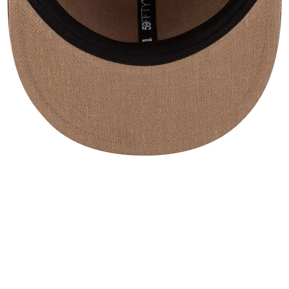 Pictured is this MLB Utility Linen New York Mets Retro Crown 59FIFTY Fitted cap in open brown. 2