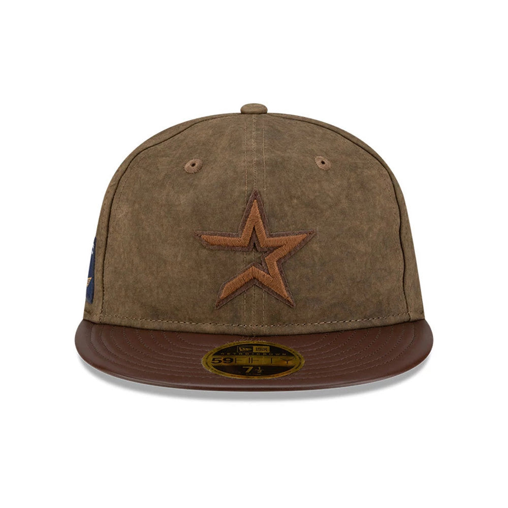 Pictured is this MLB Utility Linen Houston Astros Retro Crown 59FIFTY Fitted cap in open brown. 3