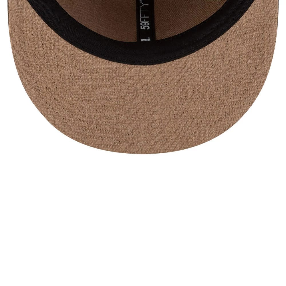 Pictured is this MLB Utility Linen Brooklyn Dodgers Retro Crown 59FIFTY Fitted cap in open brown. 2